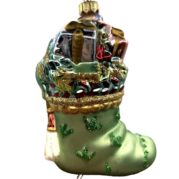 Fitz And Floyd Vintage Glass Christmas Ornaments 2004 Glass Santa Stocking Bunny - Picture 6 of 13